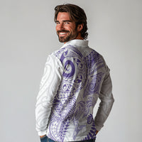 Aotearoa Maori Sea Animals Tribal Long Sleeve Polo Shirt Manta Ray and Shark Moko Pattern Purple Color LT03 - Polynesian Pride