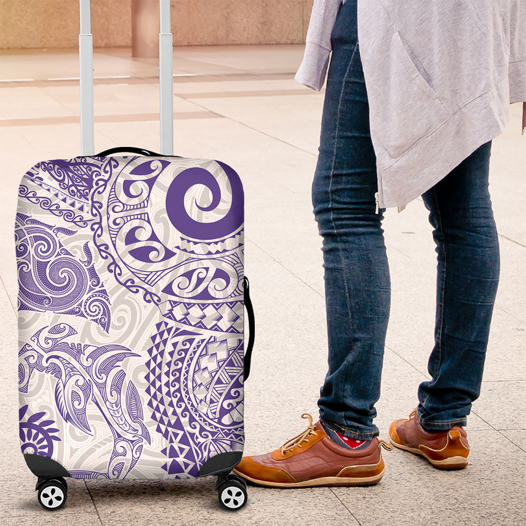 Aotearoa Maori Sea Animals Tribal Luggage Cover Manta Ray and Shark Moko Pattern Purple Color LT03 Purple - Polynesian Pride