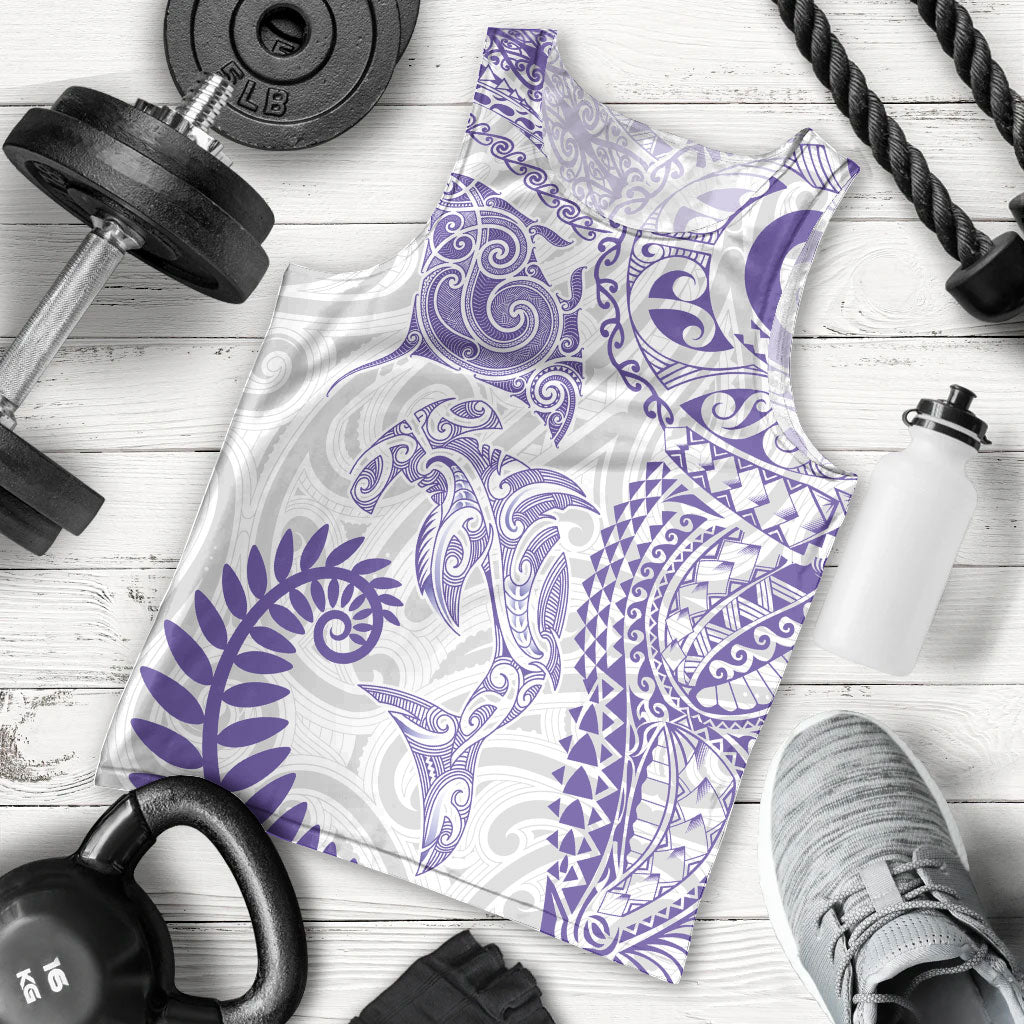 Aotearoa Maori Sea Animals Tribal Men Tank Top Manta Ray and Shark Moko Pattern Purple Color LT03 - Polynesian Pride