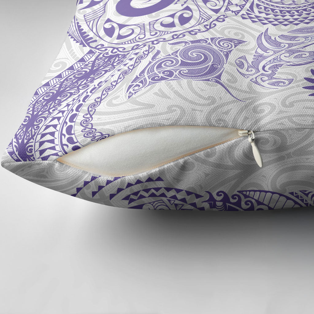 Aotearoa Maori Sea Animals Tribal Pillow Cover Manta Ray and Shark Moko Pattern Purple Color LT03 - Polynesian Pride