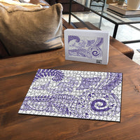 Aotearoa Maori Sea Animals Tribal Puzzle Manta Ray and Shark Moko Pattern Purple Color