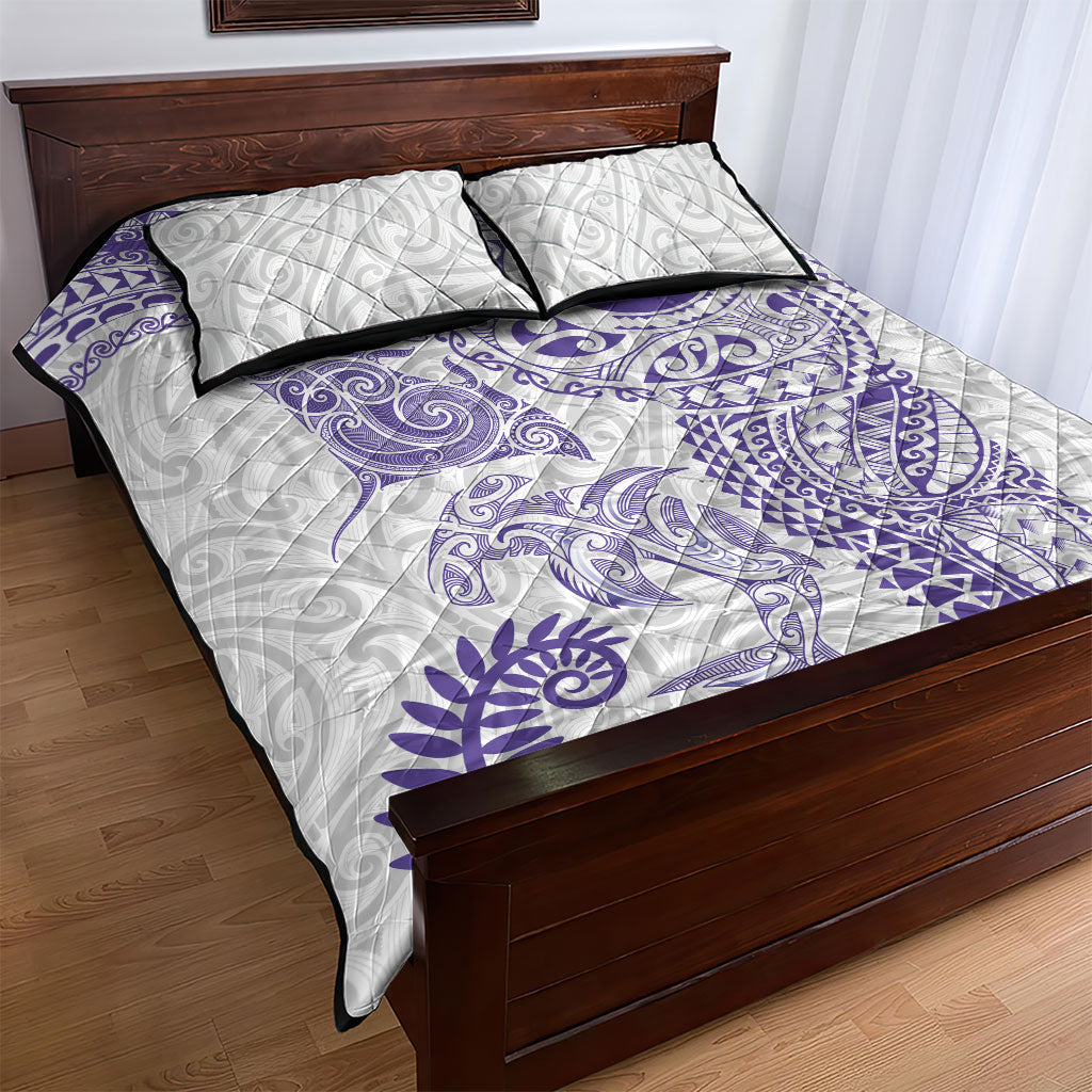Aotearoa Maori Sea Animals Tribal Quilt Bed Set Manta Ray and Shark Moko Pattern Purple Color LT03 - Polynesian Pride