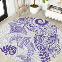 Aotearoa Maori Sea Animals Tribal Round Carpet Manta Ray and Shark Moko Pattern Purple Color