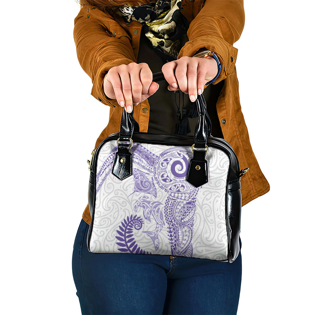 Aotearoa Maori Sea Animals Tribal Shoulder Handbag Manta Ray and Shark Moko Pattern Purple Color LT03 One Size Purple - Polynesian Pride