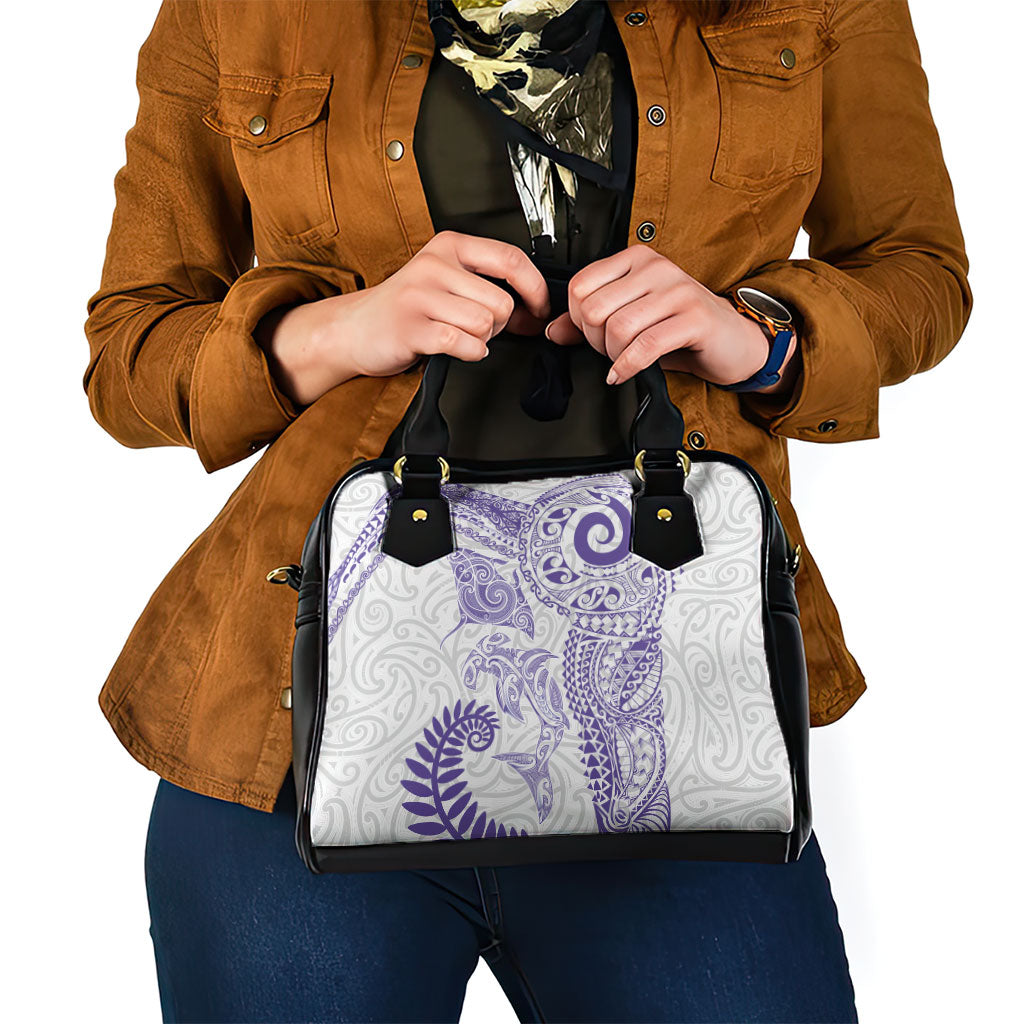 Aotearoa Maori Sea Animals Tribal Shoulder Handbag Manta Ray and Shark Moko Pattern Purple Color LT03 - Polynesian Pride
