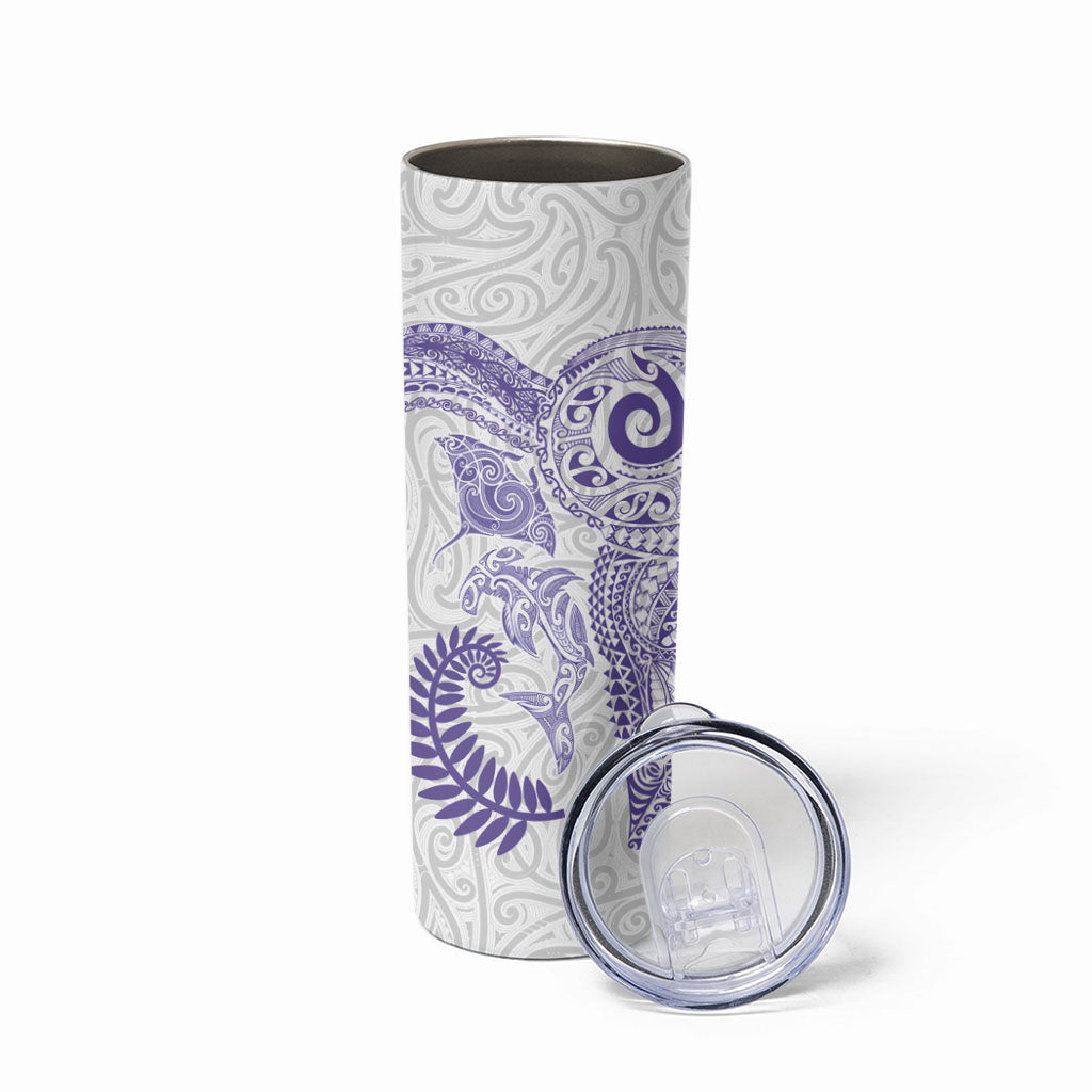 Aotearoa Maori Sea Animals Tribal Skinny Tumbler Manta Ray and Shark Moko Pattern Purple Color LT03 - Polynesian Pride