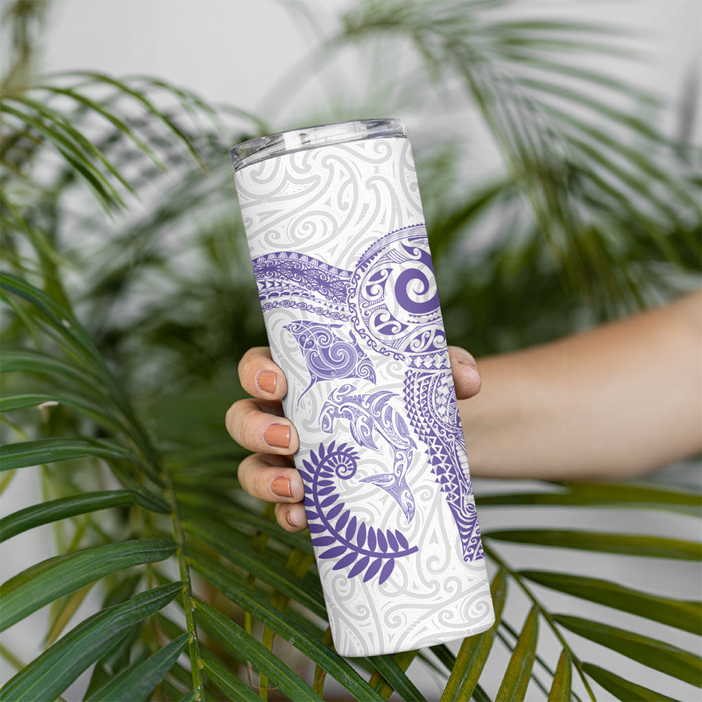 Aotearoa Maori Sea Animals Tribal Skinny Tumbler Manta Ray and Shark Moko Pattern Purple Color LT03 - Polynesian Pride
