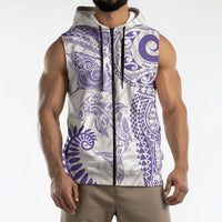 Aotearoa Maori Sea Animals Tribal Sleeveless Zip Hoodie Manta Ray and Shark Moko Pattern Purple Color LT03 - Polynesian Pride