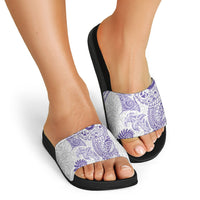 Aotearoa Maori Sea Animals Tribal Slide Sandals Manta Ray and Shark Moko Pattern Purple Color LT03 - Polynesian Pride