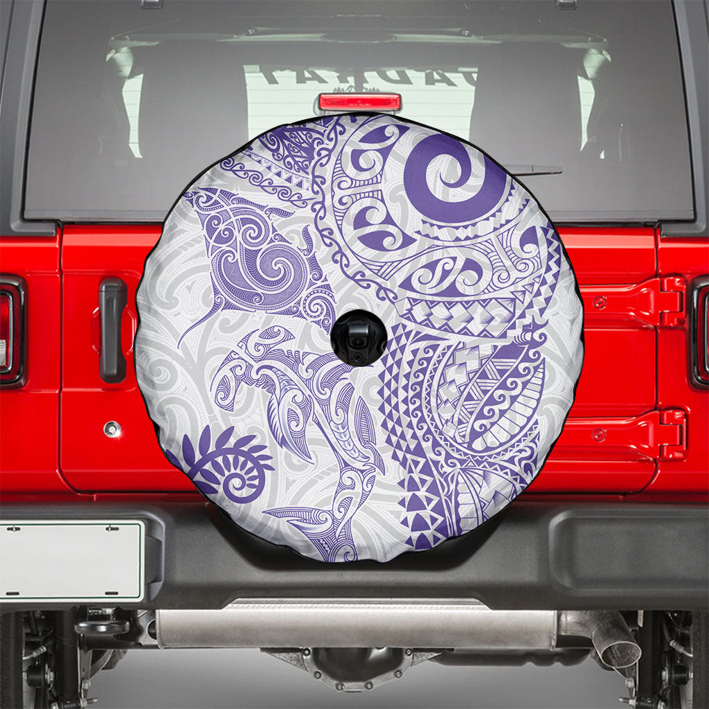 Aotearoa Maori Sea Animals Tribal Spare Tire Cover Manta Ray and Shark Moko Pattern Purple Color LT03 - Polynesian Pride