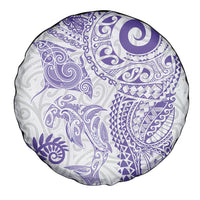 Aotearoa Maori Sea Animals Tribal Spare Tire Cover Manta Ray and Shark Moko Pattern Purple Color LT03 - Polynesian Pride