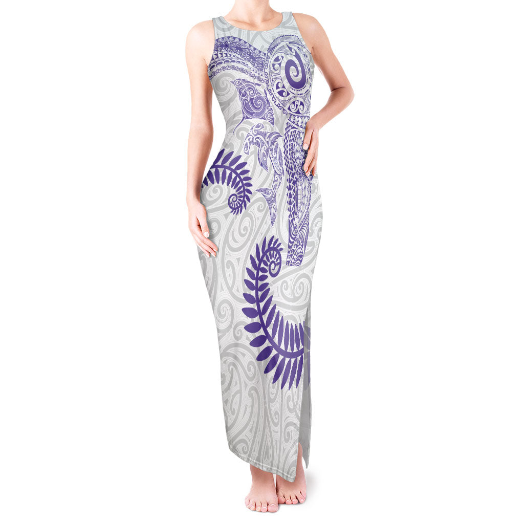 Aotearoa Maori Sea Animals Tribal Tank Maxi Dress Manta Ray and Shark Moko Pattern Purple Color LT03 Women Purple - Polynesian Pride