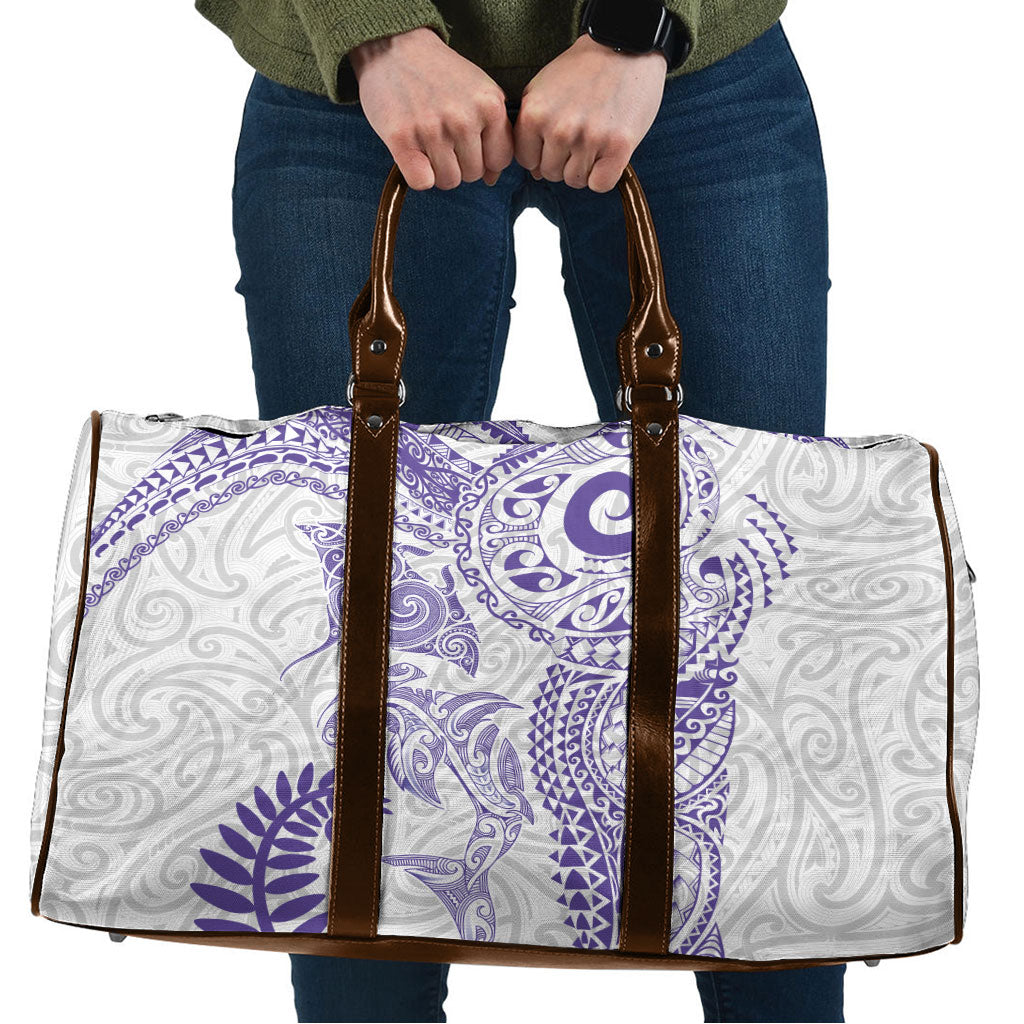 Aotearoa Maori Sea Animals Tribal Travel Bag Manta Ray and Shark Moko Pattern Purple Color LT03 Purple - Polynesian Pride