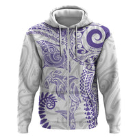 Aotearoa Maori Sea Animals Tribal Zip Hoodie Manta Ray and Shark Moko Pattern Purple Color LT03 Zip Hoodie Purple - Polynesian Pride