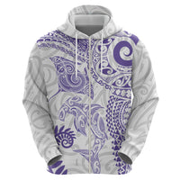 Aotearoa Maori Sea Animals Tribal Zip Hoodie Manta Ray and Shark Moko Pattern Purple Color LT03 - Polynesian Pride
