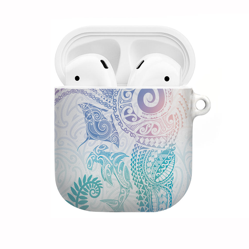 Aotearoa Maori Sea Animals Tribal AirPods Case Manta Ray and Shark Moko Pattern Sweet Pastel LT03 Multicolor - Polynesian Pride