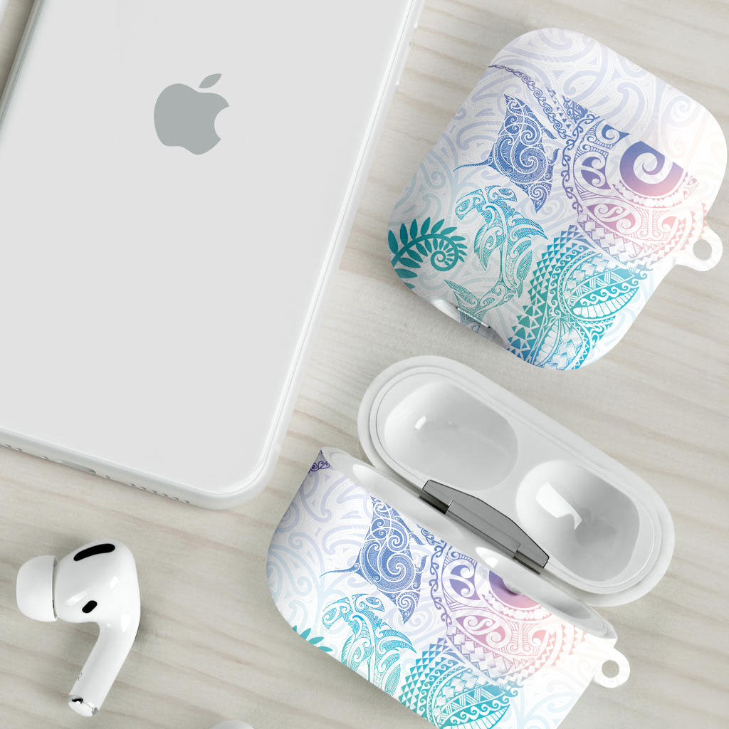 Aotearoa Maori Sea Animals Tribal AirPods Case Manta Ray and Shark Moko Pattern Sweet Pastel LT03 - Polynesian Pride