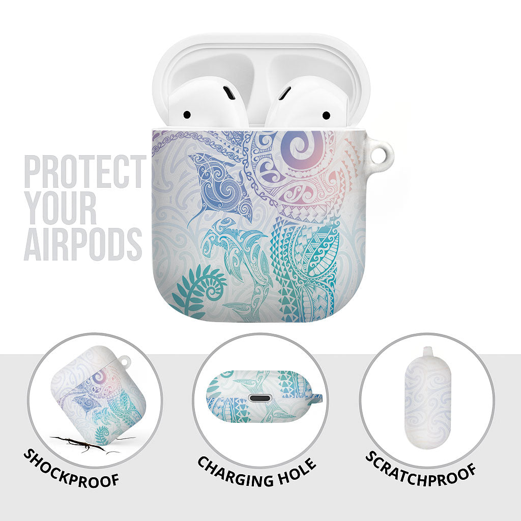 Aotearoa Maori Sea Animals Tribal AirPods Case Manta Ray and Shark Moko Pattern Sweet Pastel LT03 - Polynesian Pride