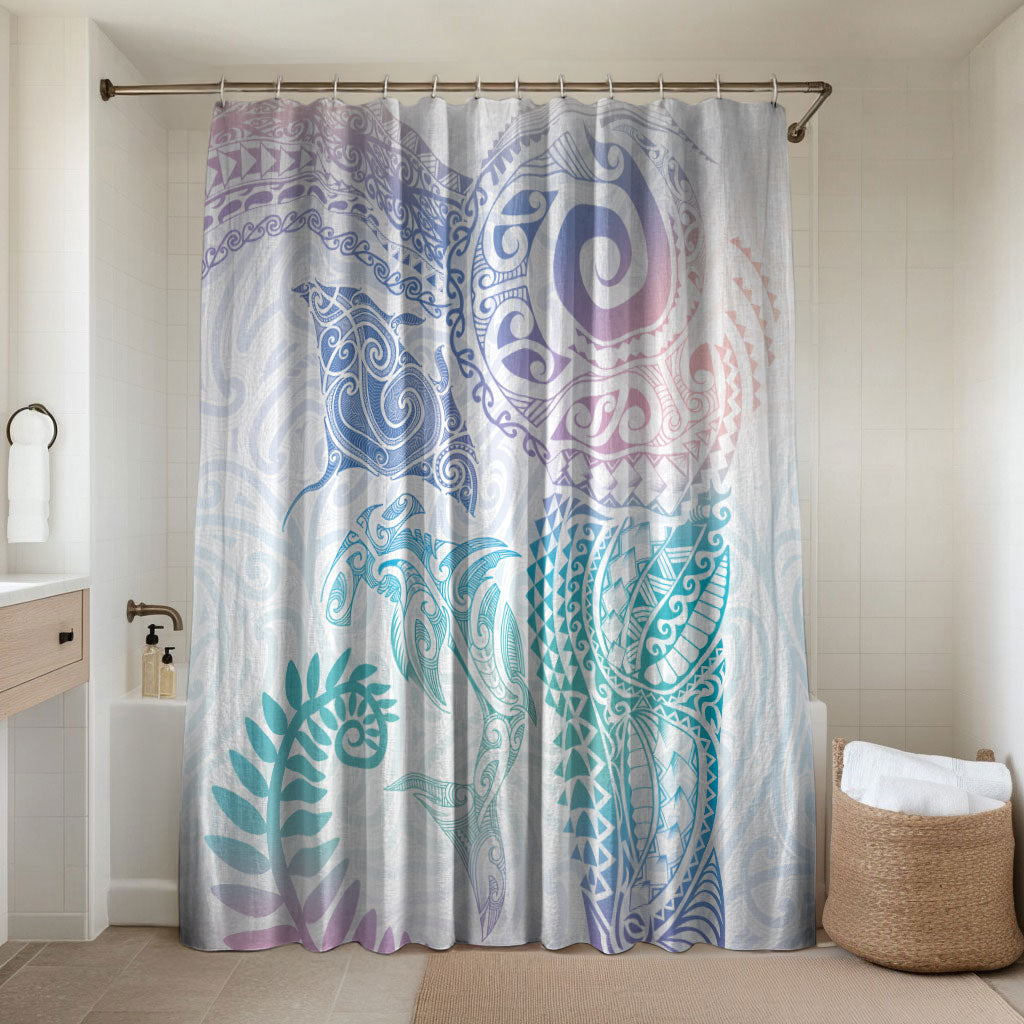 Aotearoa Maori Sea Animals Tribal Bathroom Set Manta Ray and Shark Moko Pattern Sweet Pastel