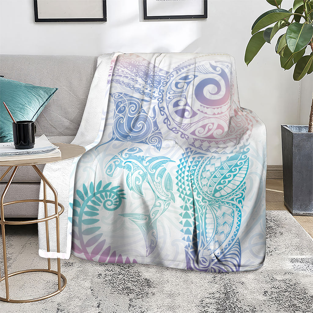 Aotearoa Maori Sea Animals Tribal Blanket Manta Ray and Shark Moko Pattern Sweet Pastel