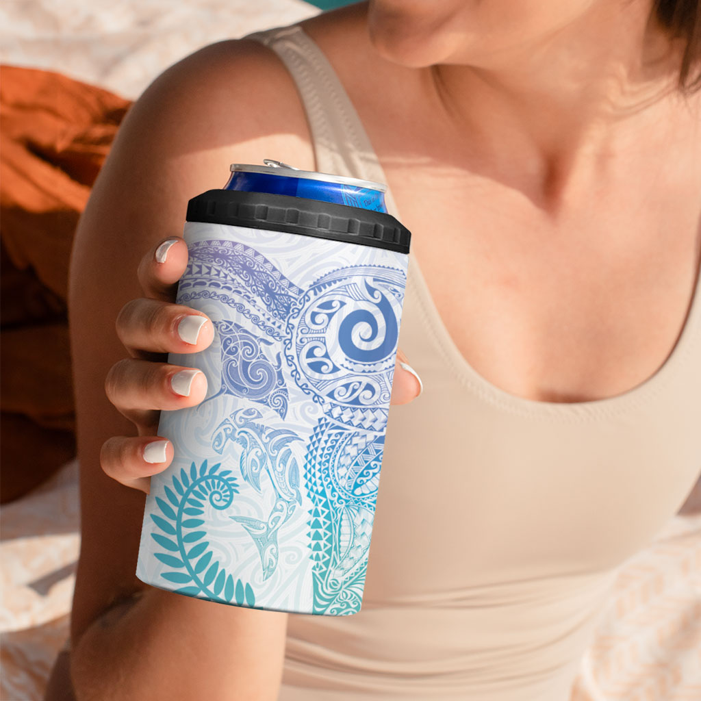 Aotearoa Maori Sea Animals Tribal 4 in 1 Can Cooler Tumbler Manta Ray and Shark Moko Pattern Sweet Pastel LT03 - Polynesian Pride