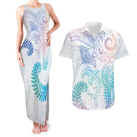 Aotearoa Maori Sea Animals Tribal Couples Matching Tank Maxi Dress and Hawaiian Shirt Manta Ray and Shark Moko Pattern Sweet Pastel LT03 Multicolor - Polynesian Pride
