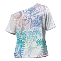 Aotearoa Maori Sea Animals Tribal Cross Shoulder Shirt Manta Ray and Shark Moko Pattern Sweet Pastel LT03 - Polynesian Pride