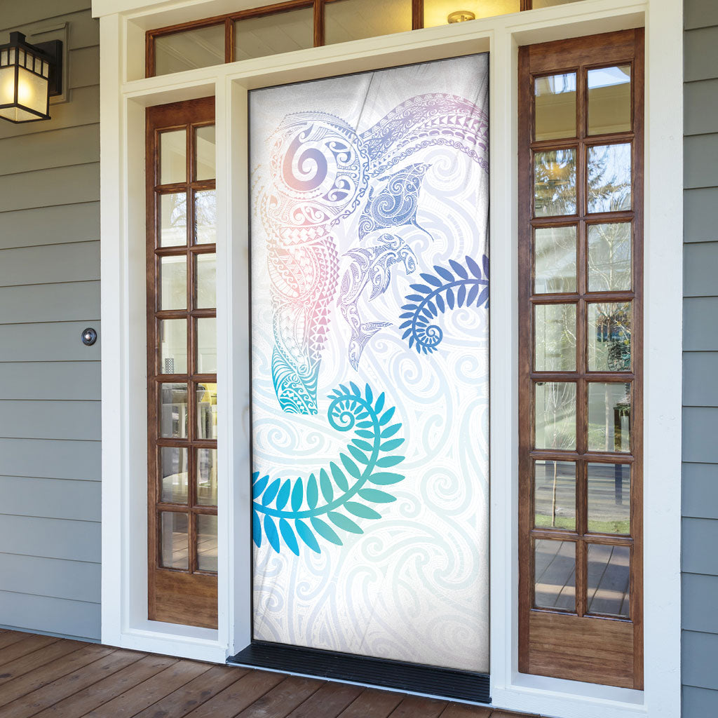 Aotearoa Maori Sea Animals Tribal Door Cover Manta Ray and Shark Moko Pattern Sweet Pastel LT03 - Polynesian Pride