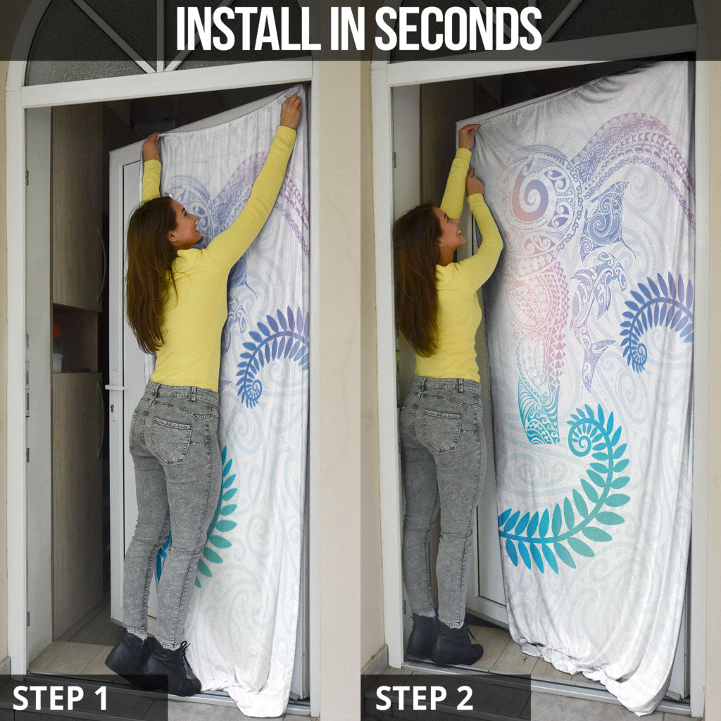 Aotearoa Maori Sea Animals Tribal Door Cover Manta Ray and Shark Moko Pattern Sweet Pastel LT03 - Polynesian Pride
