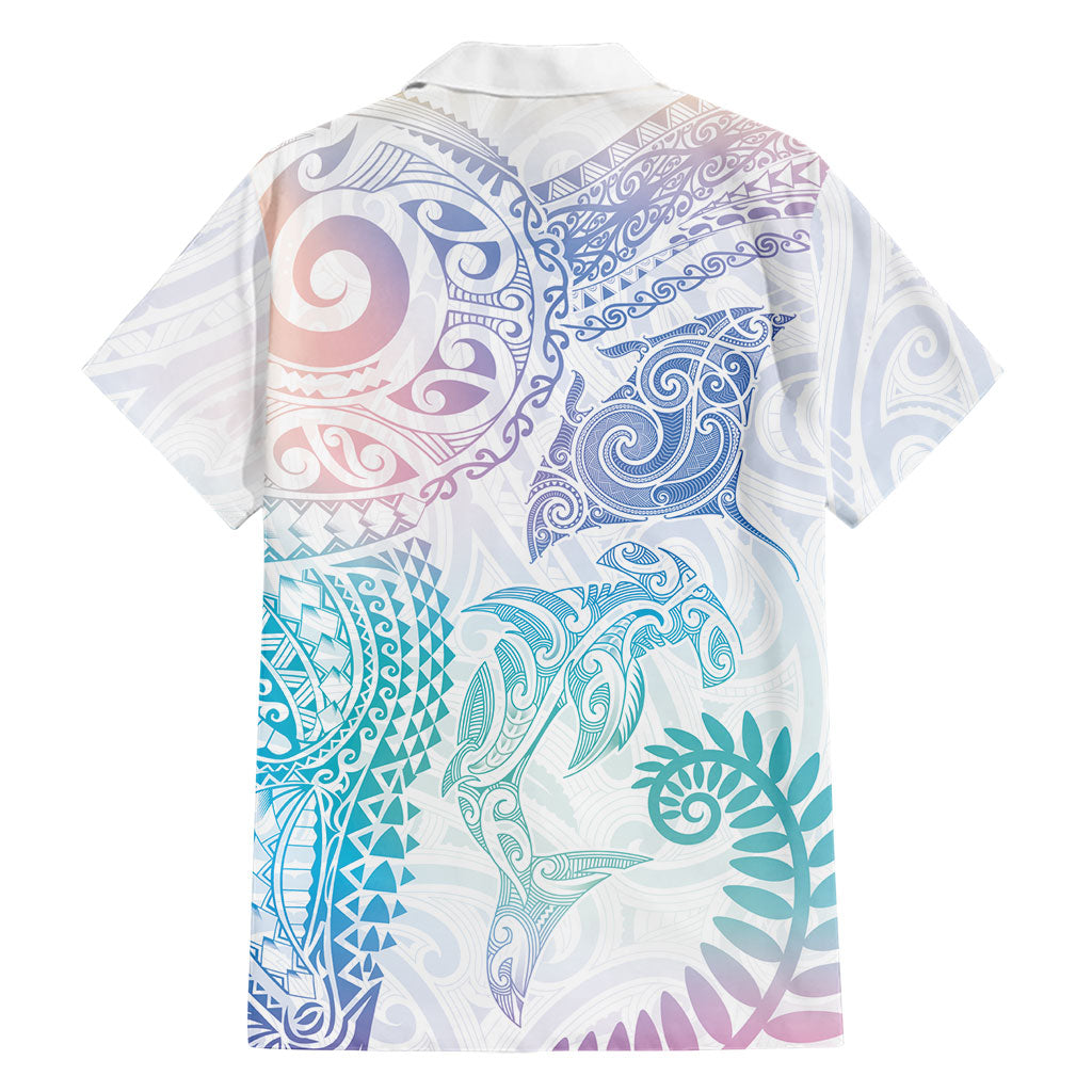 Aotearoa Maori Sea Animals Tribal Family Matching Mermaid Dress and Hawaiian Shirt Manta Ray and Shark Moko Pattern Sweet Pastel LT03 - Polynesian Pride