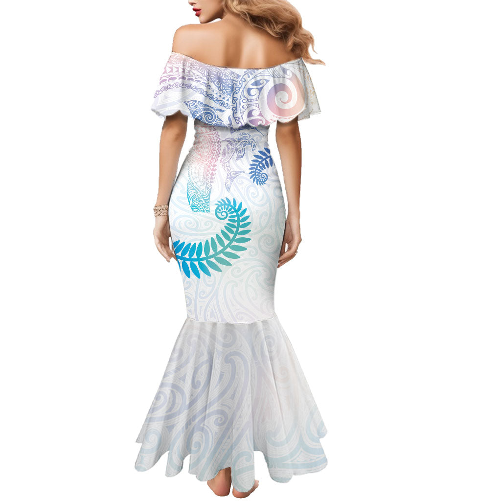 Aotearoa Maori Sea Animals Tribal Family Matching Mermaid Dress and Hawaiian Shirt Manta Ray and Shark Moko Pattern Sweet Pastel LT03 - Polynesian Pride