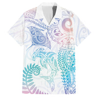 Aotearoa Maori Sea Animals Tribal Family Matching Off Shoulder Maxi Dress and Hawaiian Shirt Manta Ray and Shark Moko Pattern Sweet Pastel LT03 Dad's Shirt - Short Sleeve Multicolor - Polynesian Pride