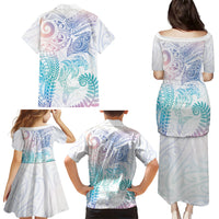 Aotearoa Maori Sea Animals Tribal Family Matching Puletasi and Hawaiian Shirt Manta Ray and Shark Moko Pattern Sweet Pastel LT03 - Polynesian Pride