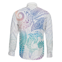 Aotearoa Maori Sea Animals Tribal Family Matching Short Sleeve Bodycon Dress and Hawaiian Shirt Manta Ray and Shark Moko Pattern Sweet Pastel LT03 - Polynesian Pride