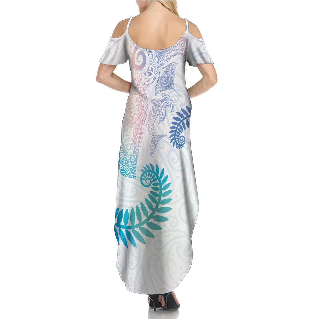 Aotearoa Maori Sea Animals Tribal Family Matching Summer Maxi Dress and Hawaiian Shirt Manta Ray and Shark Moko Pattern Sweet Pastel LT03 - Polynesian Pride