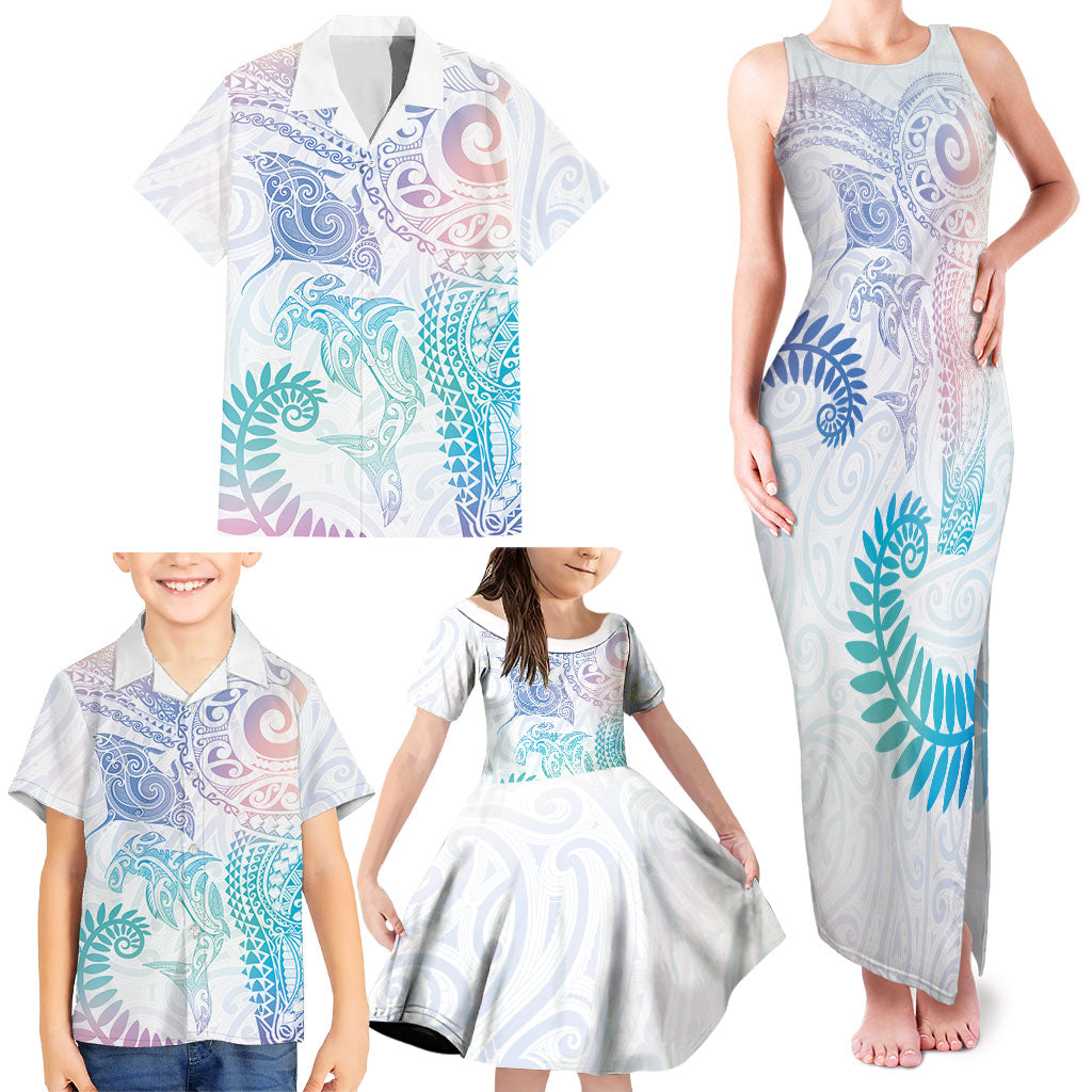 Aotearoa Maori Sea Animals Tribal Family Matching Tank Maxi Dress and Hawaiian Shirt Manta Ray and Shark Moko Pattern Sweet Pastel LT03 - Polynesian Pride