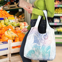 Aotearoa Maori Sea Animals Tribal Grocery Bag Manta Ray and Shark Moko Pattern Sweet Pastel LT03 - Polynesian Pride