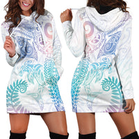 Aotearoa Maori Sea Animals Tribal Hoodie Dress Manta Ray and Shark Moko Pattern Sweet Pastel LT03 - Polynesian Pride