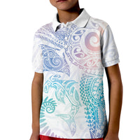 Aotearoa Maori Sea Animals Tribal Kid Polo Shirt Manta Ray and Shark Moko Pattern Sweet Pastel LT03 Kid Multicolor - Polynesian Pride