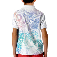 Aotearoa Maori Sea Animals Tribal Kid Polo Shirt Manta Ray and Shark Moko Pattern Sweet Pastel LT03 - Polynesian Pride
