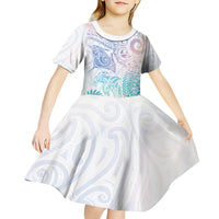 Aotearoa Maori Sea Animals Tribal Kid Short Sleeve Dress Manta Ray and Shark Moko Pattern Sweet Pastel LT03 - Polynesian Pride
