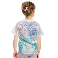 Aotearoa Maori Sea Animals Tribal Kid T Shirt Manta Ray and Shark Moko Pattern Sweet Pastel LT03 - Polynesian Pride