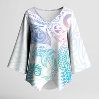 Aotearoa Maori Sea Animals Tribal Kimono Sleeve Blouse Manta Ray and Shark Moko Pattern Sweet Pastel LT03 Female Multicolor - Polynesian Pride