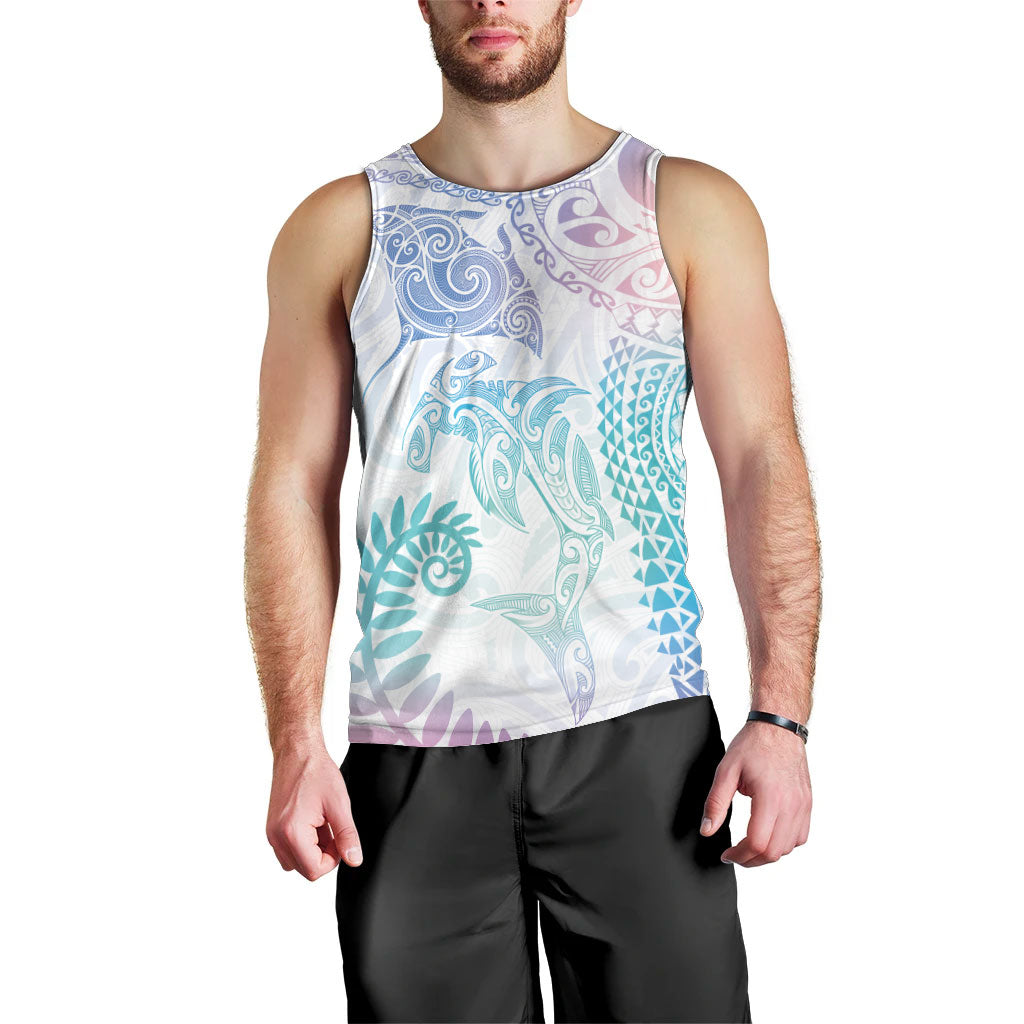 Aotearoa Maori Sea Animals Tribal Men Tank Top Manta Ray and Shark Moko Pattern Sweet Pastel LT03 - Polynesian Pride