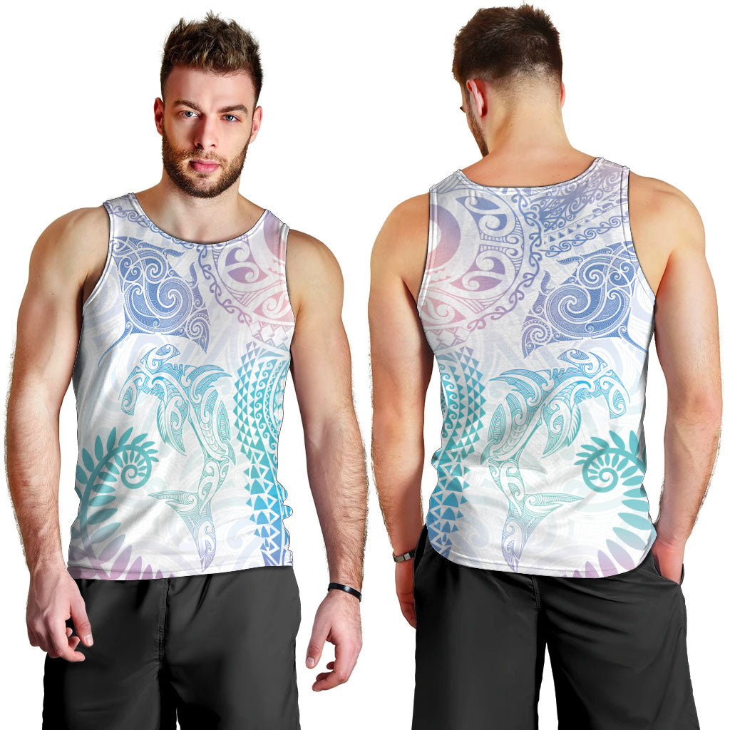 Aotearoa Maori Sea Animals Tribal Men Tank Top Manta Ray and Shark Moko Pattern Sweet Pastel LT03 - Polynesian Pride