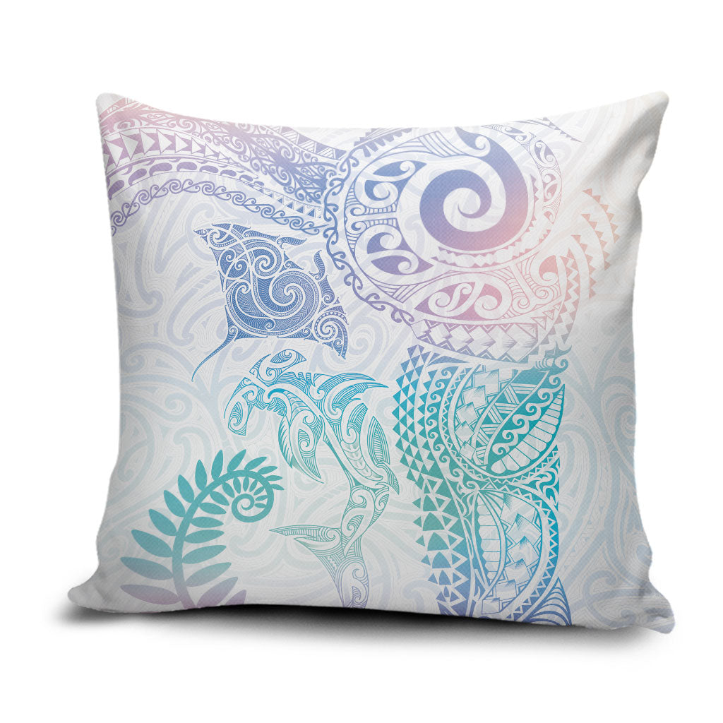 Aotearoa Maori Sea Animals Tribal Pillow Cover Manta Ray and Shark Moko Pattern Sweet Pastel LT03 Multicolor - Polynesian Pride