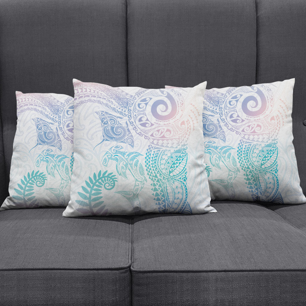 Aotearoa Maori Sea Animals Tribal Pillow Cover Manta Ray and Shark Moko Pattern Sweet Pastel LT03 - Polynesian Pride