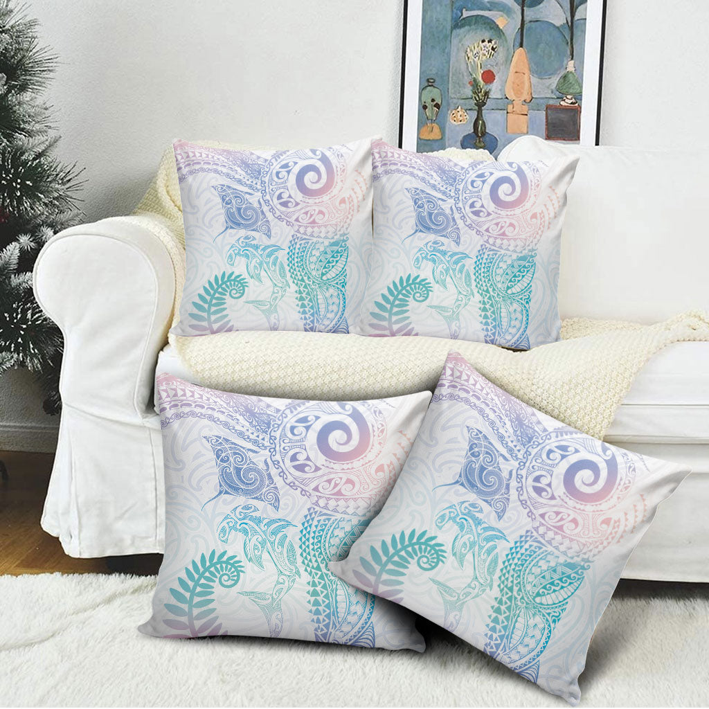 Aotearoa Maori Sea Animals Tribal Pillow Cover Manta Ray and Shark Moko Pattern Sweet Pastel LT03 - Polynesian Pride