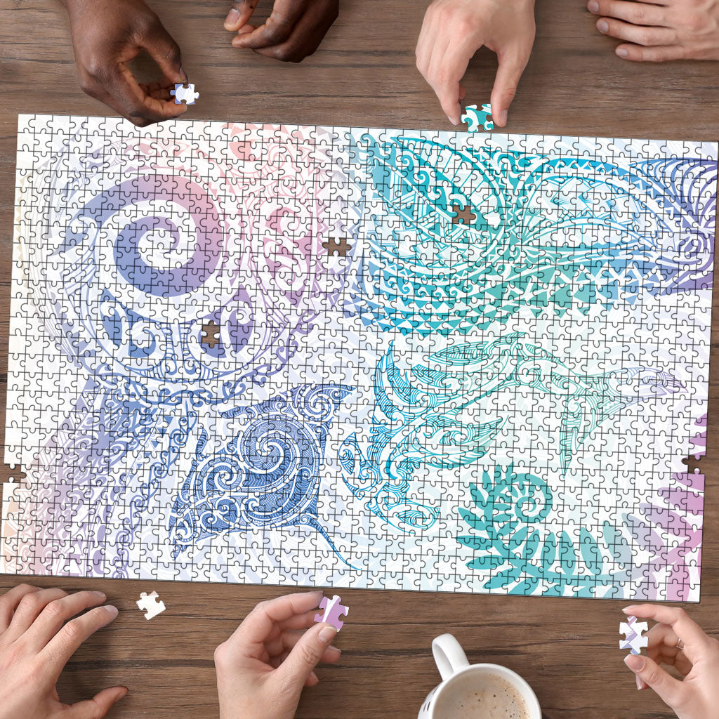 Aotearoa Maori Sea Animals Tribal Puzzle Manta Ray and Shark Moko Pattern Sweet Pastel