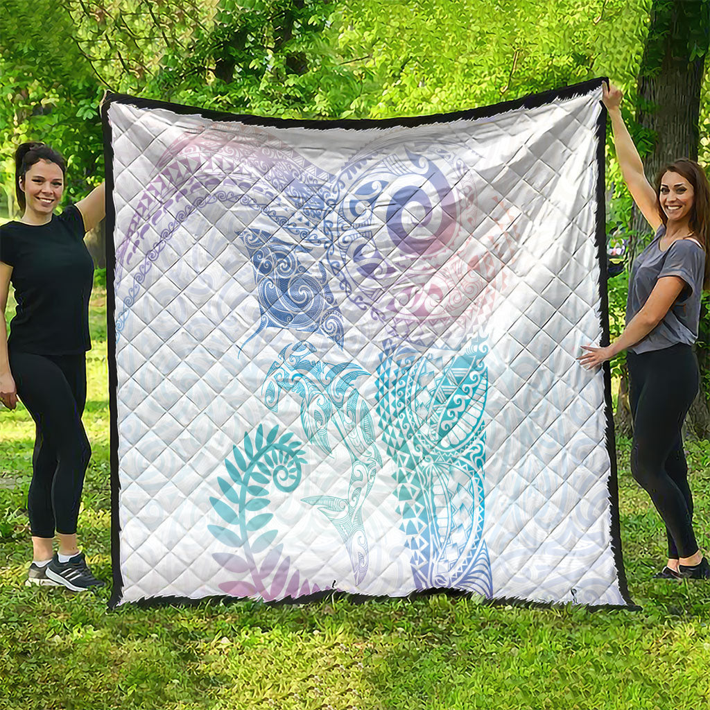 Aotearoa Maori Sea Animals Tribal Quilt Manta Ray and Shark Moko Pattern Sweet Pastel